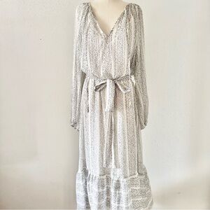 BANANA REPUBLIC Printed Belted Chiffon Midi Dress Black/White Women's Size Large